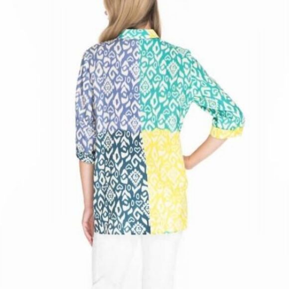 TRU LUXE button front tunic Linen Blend Vacation Bright Casual 3/4 Sleeve Xl - Picture 2 of 9